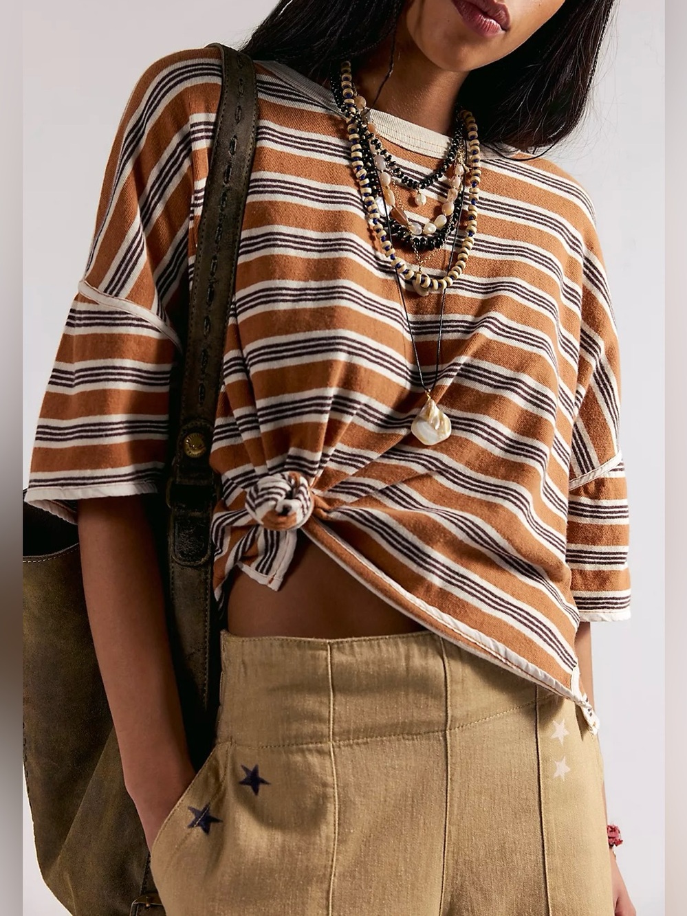 NWOT Free People We The Free Clean Rugby Tee - almond combo brown - XS *IR*. - Picture 2 of 11